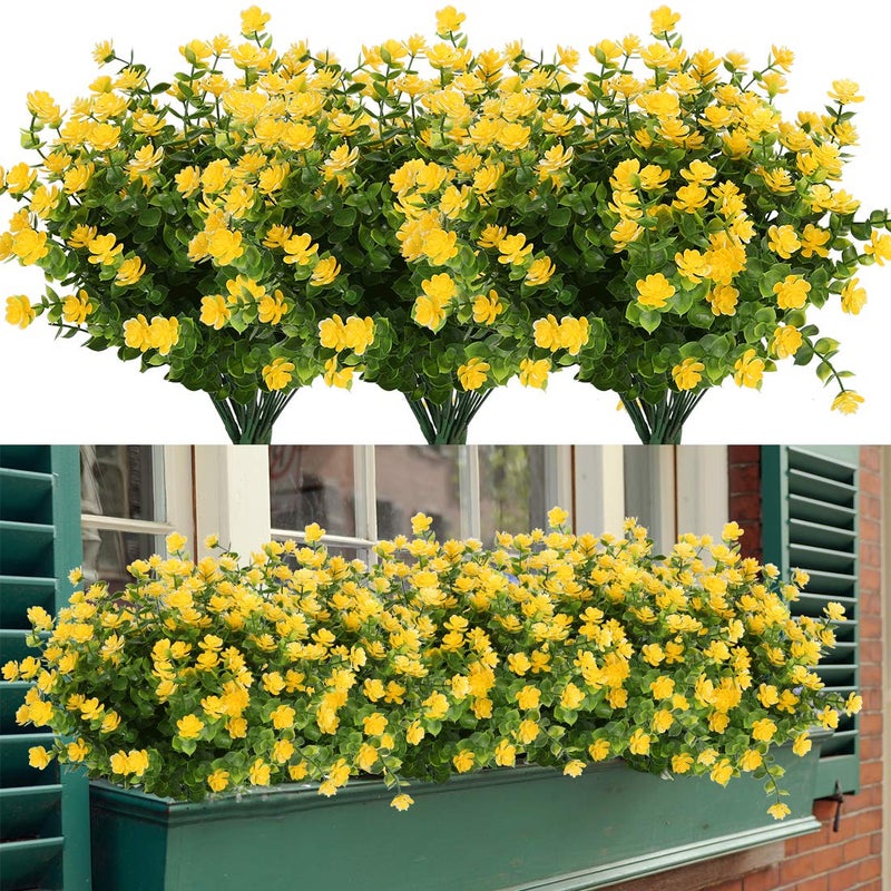 HAPLIA 6 Bundles Artificial Flowers, Fake Artificial Greenery UV Resistant No Fade Faux Plastic Plants for Wedding Bridle Bouquet Indoor Outdoor Home Garden Kitchen Office Table Vase (Yellow) - Image 1
